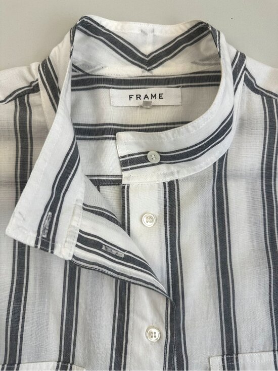 Frame Tops - FRAME Women’s White Black Striped Cotton Button Down Shirt Blouse LWSH1785